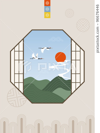 Korean traditional landscape illustration Korean traditional landscape illustration 96676446