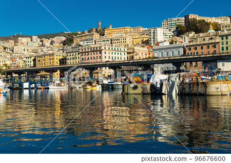 Old port of Genova and boats from sea view in Italy Old port of Genova and boats from sea view in Italy 96676600