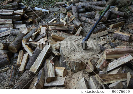 Chopping wood with an ax 96676699