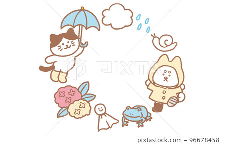 Cat and dog English rainy season June pastel color frame (simple) 96678458