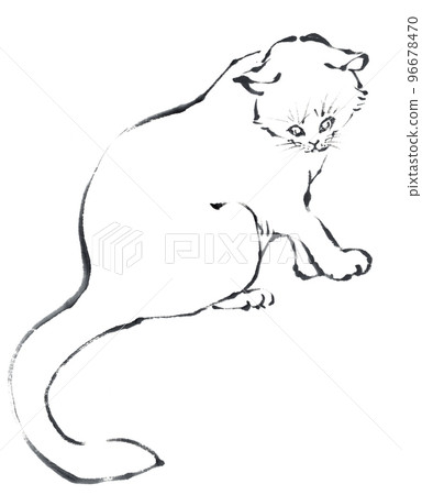 Cat line drawn with ink painting technique Cat line drawn with ink painting technique 96678470