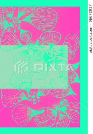 Four small frame designs with hand-drawn petal illustrations 96678937