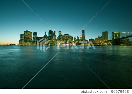 Lower Manhattan skyline at blue hour from Brooklyn, USA. 96679438