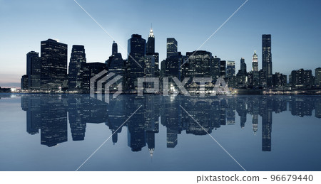 Lower Manhattan skyline at blue hour from Brooklyn, USA. 96679440