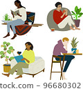 Illustration of people reading books while relaxing barefoot 96680302