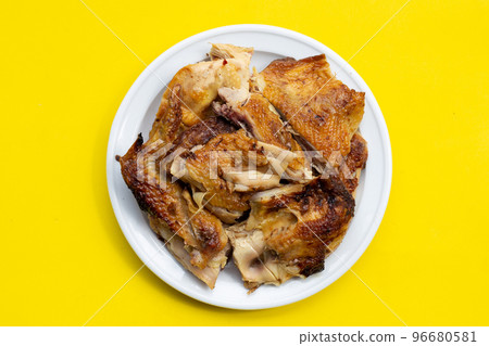 Grilled chicken, Thai style food on yellow background. 96680581