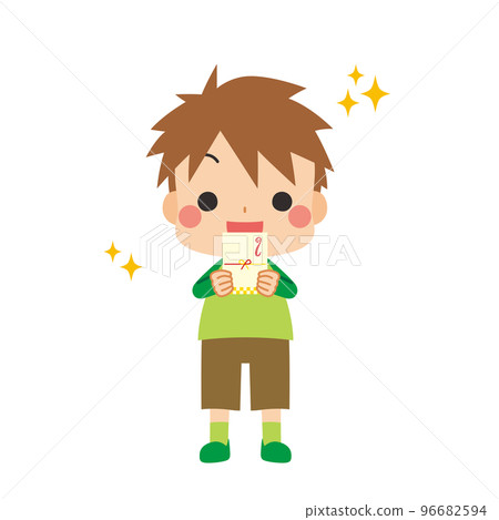 Illustration of a cute little boy smiling with a New Year's gift White background clip art vector person 96682594