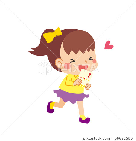 Illustration of a cute little girl who is overjoyed to receive a New Year's gift White background clip art vector person 96682599