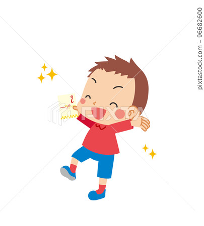 Illustration of a cute little boy who is overjoyed to receive a New Year's gift White background clip art vector person 96682600
