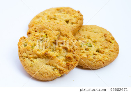Pistachio and almond cookies on white background. 96682671