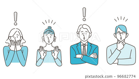 Vector illustration set of young men and women who notice and are surprised Vector illustration set of young men and women who notice and are surprised 96682774