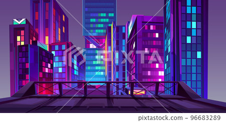 Night city with neon illumination view from roof 96683289