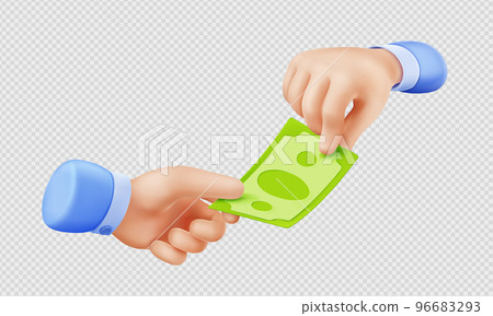 3d render hand giving money bill to another palm 3d render hand giving money bill to another palm 96683293