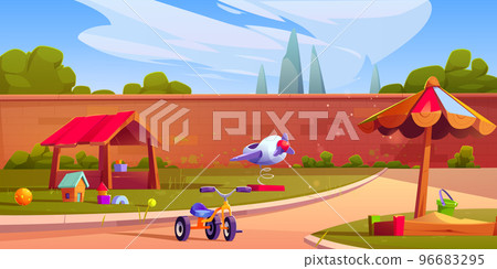 Kids playground, children area with sandbox, toys 96683295