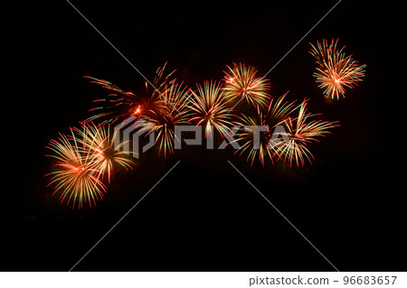 Isolated on black sky background. Isolated firework ready to use for decoration in any photograph ,poster, backdrop to celebrate the festival, Christmas,  New year and any events. 96683657