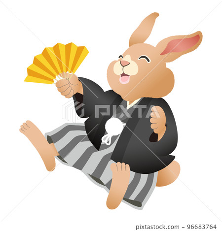 2023 Year of the Rabbit New Year's card material Haori hakama jumping with a smile 2023 Year of the Rabbit New Year's card material Haori hakama jumping with a smile 96683764