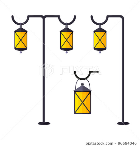 Lighting outdoor garden urban fixture flat set. Front street lamp spot outside inside building courtyard technique street. Modern classic gothic style various size design road electricity isolated Lighting outdoor garden urban fixture flat set. Front street lamp spot outside inside building courtyard technique street. Modern classic gothic style various size design road electricity isolated 96684046