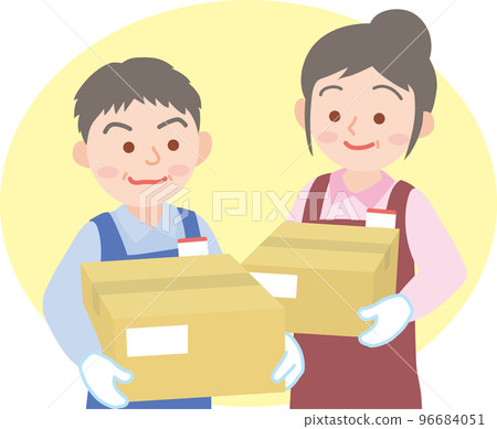 工人_分揀配送工作_高級男女2人_套裝_上半身_帶底色 96684051
