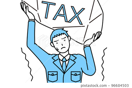 一個穿著工作服的男人遭受增稅的簡單線條畫 96684503