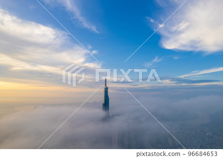 aerial view of Ho Chi Minh City in the morning, Top view aerial photo from flying drone of a Ho Chi Minh City with development buildings, transportation, energy power infrastructure. aerial view of Ho Chi Minh City in the morning, Top view aerial photo from flying drone of a Ho Chi Minh City with development buildings, transportation, energy power infrastructure. 96684653