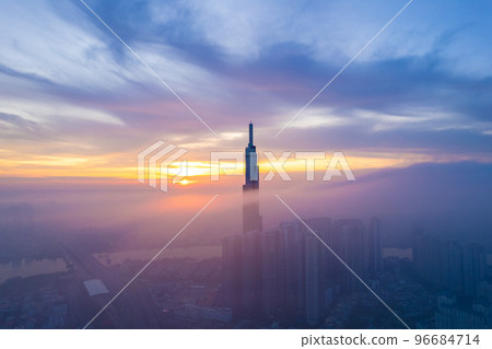 aerial view of Ho Chi Minh City in the morning, Top view aerial photo from flying drone of a Ho Chi Minh City with development buildings, transportation, energy power infrastructure. aerial view of Ho Chi Minh City in the morning, Top view aerial photo from flying drone of a Ho Chi Minh City with development buildings, transportation, energy power infrastructure. 96684714