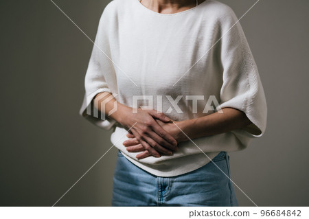 Japanese middle-aged woman with stomachache 96684842