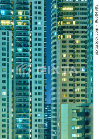 Manila, Philippines - Jan 31, 2020. View of the night city of Makati. Skyscrapers with lights. 96684995