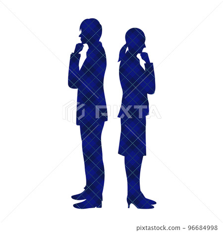 Thinking man and woman silhouette illustration check pattern Thinking man and woman silhouette illustration check pattern 96684998