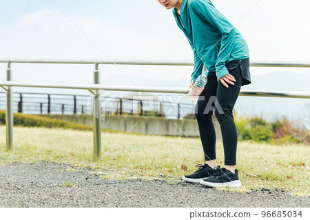 跑步/走路時大腿受傷的亞洲女性 96685034