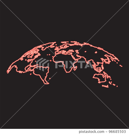 Neon map of world 3d effect surface red color vector illustration image flat style 96685503