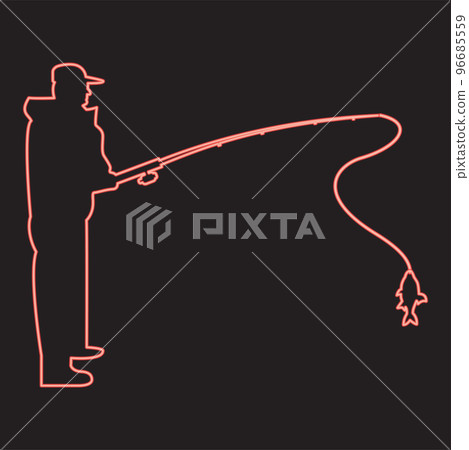 Neon fisherman red color vector illustration image flat style 96685559