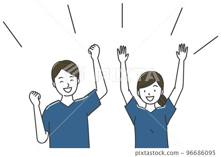 Men and women wearing uniforms and cheering Men and women wearing uniforms and cheering 96686095