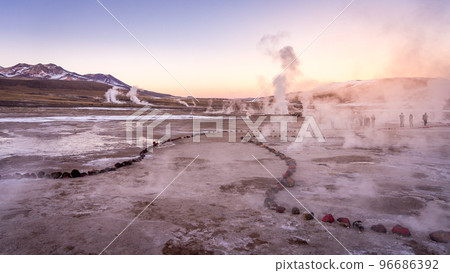 Sunrise at Geyser El Tatio, San Pedro de Atacama, Chile. 96686392
