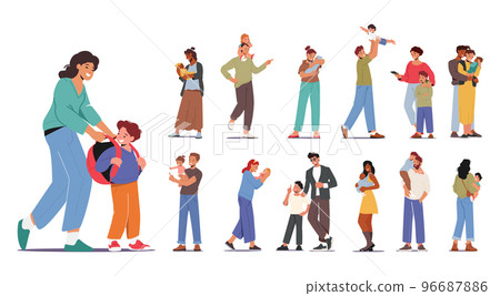 Set Parents and Children. Mothers and Fathers Family Characters Spend Time with Kids. Playing, Walking and Care Set Parents and Children. Mothers and Fathers Family Characters Spend Time with Kids. Playing, Walking and Care 96687886