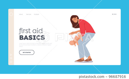 First Aid Basics Landing Page Template. Heimlich Emergency Maneuver to Newborn Child Choking with Food 96687916