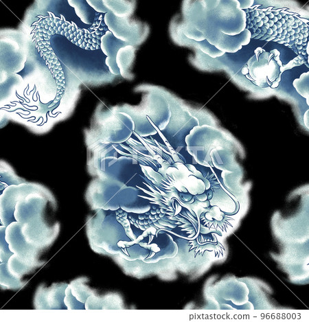 以日本繪畫風格繪製的手繪龍圖案， 96688003