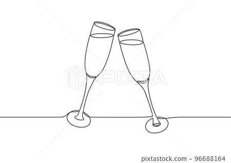 Two glasses of champagne continuous line vector 96688164