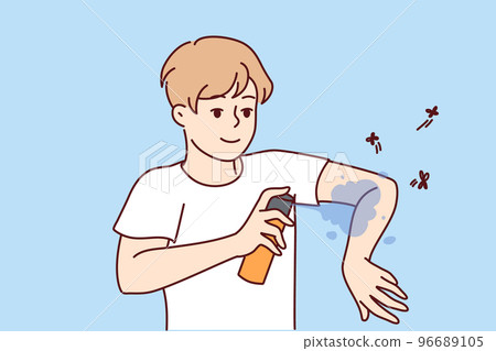 Man apply anti-mosquito spray on arm  96689105