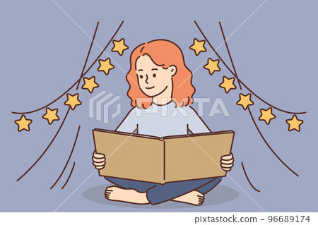 Cute girl child reading book 96689174