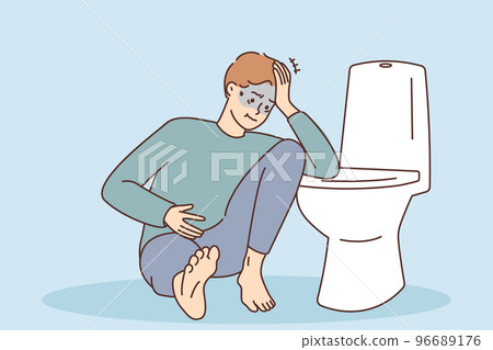 Unhealthy man suffer from intoxication near toilet 96689176