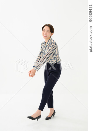 Female pose smile white background 96689451