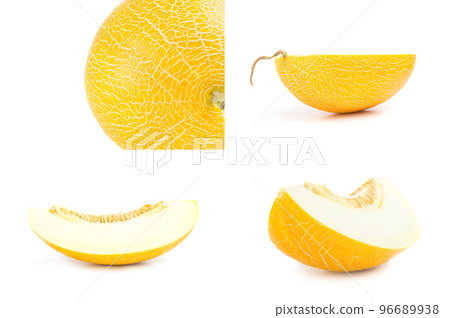 Collage of fresh ripe yellow melon isolated on white Collage of fresh ripe yellow melon isolated on white 96689938