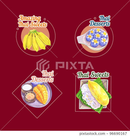 Logo template with Thai dessert concept,watercolor style 96690167