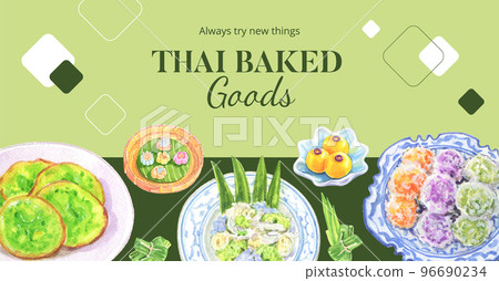 Facebook post template with Thai dessert concept,watercolor style Facebook post template with Thai dessert concept,watercolor style 96690234