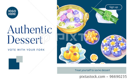 Blog banner template with Thai dessert concept,watercolor style 96690235