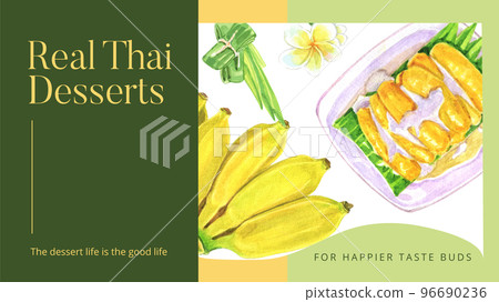 Blog banner template with Thai dessert concept,watercolor style 96690236