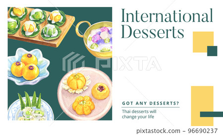 Blog banner template with Thai dessert concept,watercolor style Blog banner template with Thai dessert concept,watercolor style 96690237