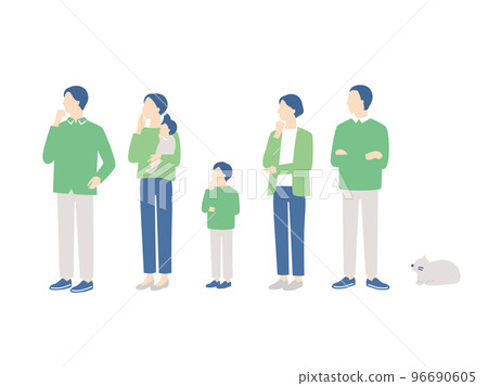 Whole body image of three generation family thinking Whole body image of three generation family thinking 96690605