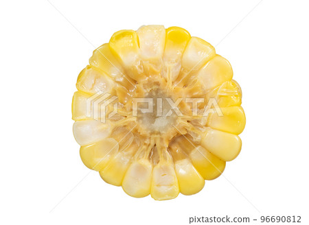 Boiled corn close-up isolated on white background. (clipping path) 96690812