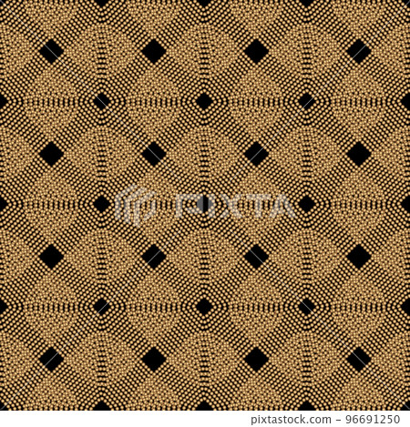 Art deco design. Abstract geometric seamless pattern with golden squared ornament on black background. Vintage decorative texture. Modern stylish luxury illustration for wallpaper, web page, textile. Art deco design. Abstract geometric seamless pattern with golden squared ornament on black background. Vintage decorative texture. Modern stylish luxury illustration for wallpaper, web page, textile. 96691250